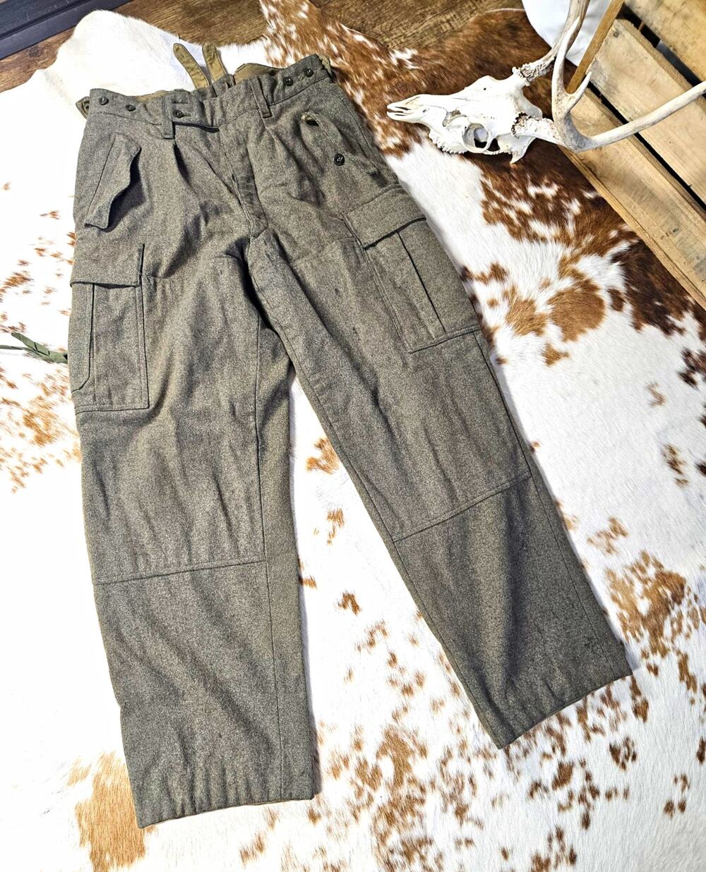 Vintage 1962 West German Army Wool Cargo Pants Filzlaus Combat Trousers 3/62